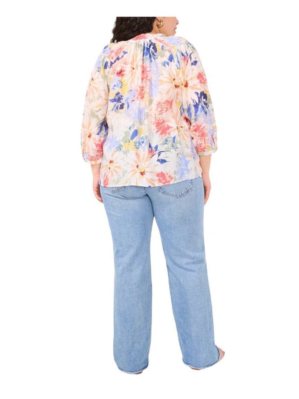NWT Vince Camuto Long Sleeve Peasant Top Blouse 92225B027 White Multi 1X - Picture 4 of 12